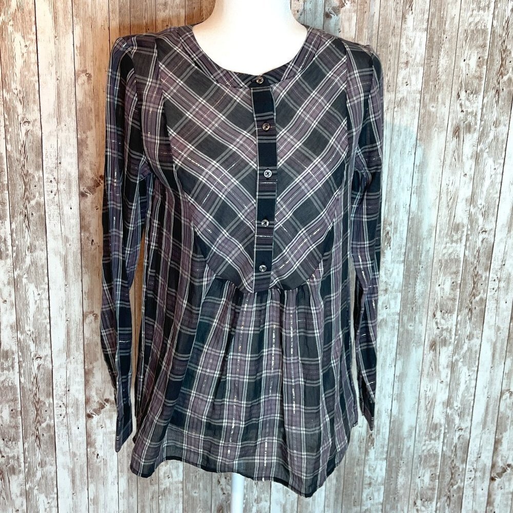 Lucky Brand Gray & Purple Peasant Blouse size Small